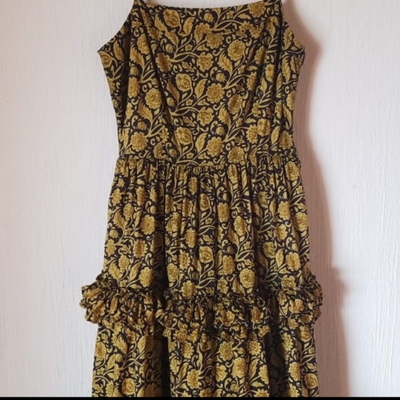 Nicholas Adele Tiered Smocked Yellow/Black Bohemian Floral Dress - Picture 5 of 15